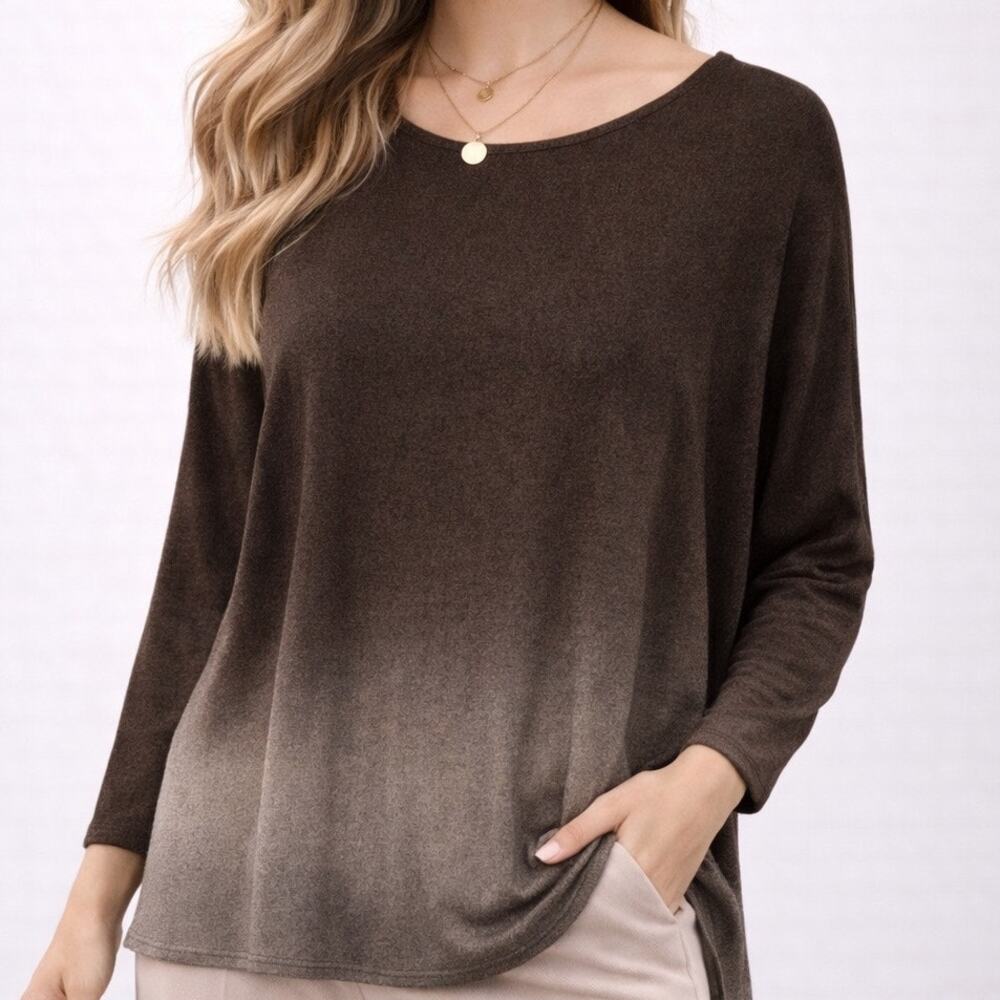 Clara Sun Woo Tunic Sweater Boxy XS Mocha Brown Ombre Asymmetrical Lagenlook
